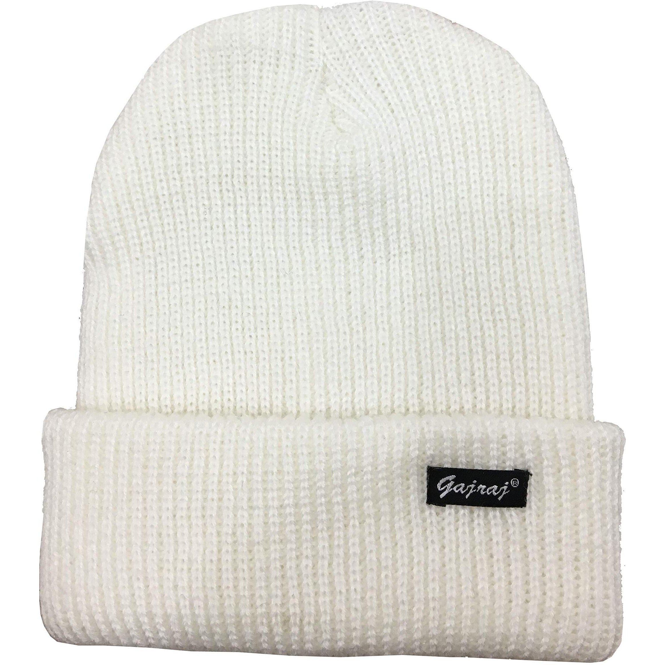 Gajraj Knitted Beanie Skull Cap Warm Winter Woolen Cap for Men and Women (White)