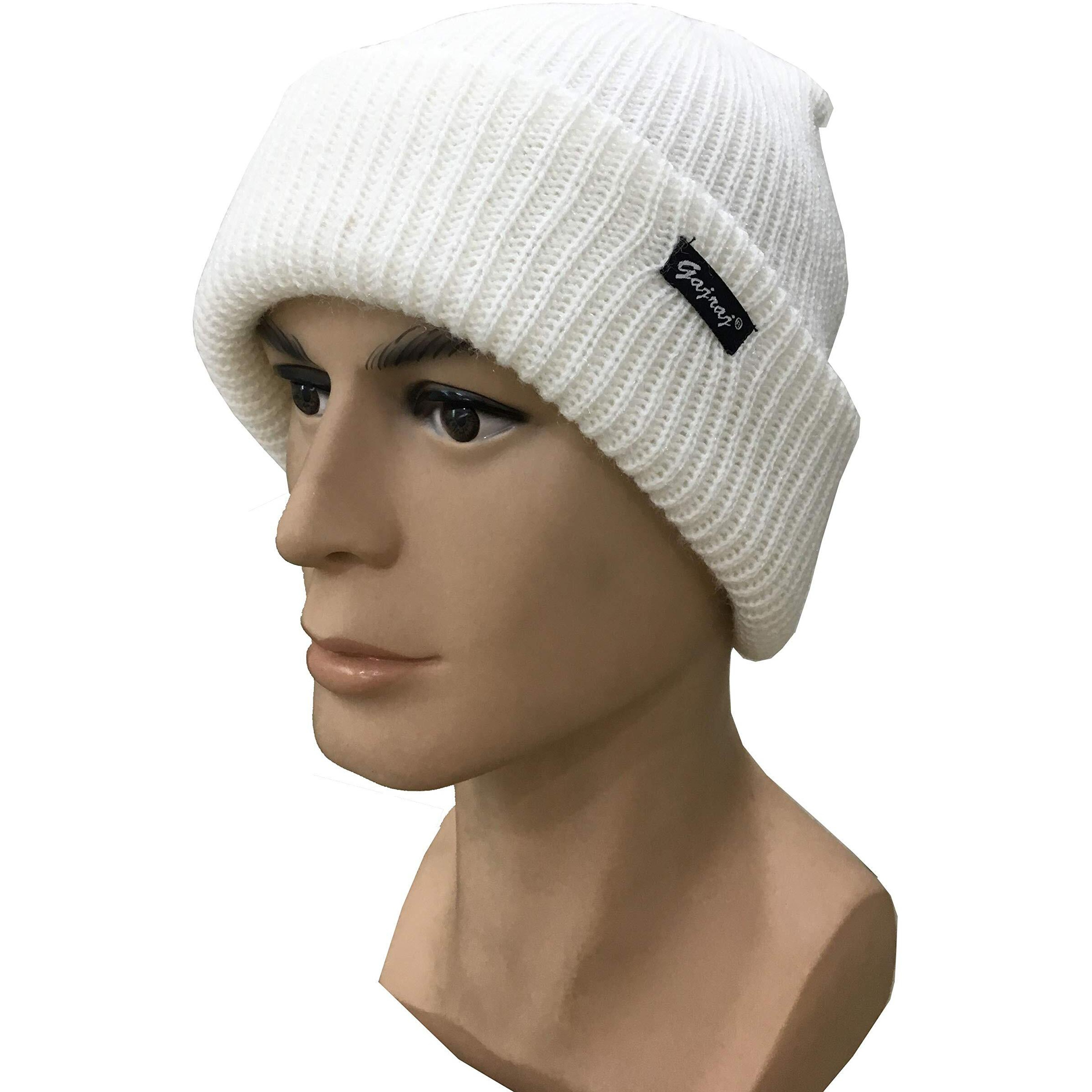 Gajraj Knitted Beanie Skull Cap Warm Winter Woolen Cap for Men and Women (White)