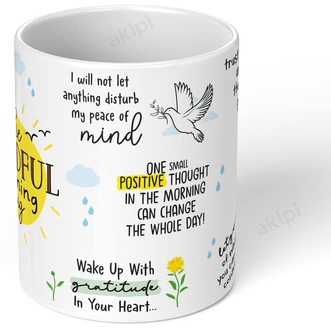 Akipi The Mindful Morning Mug - Inspirational Ceramic Mug 11oz Designer Coffee/Tea Cup ARM574