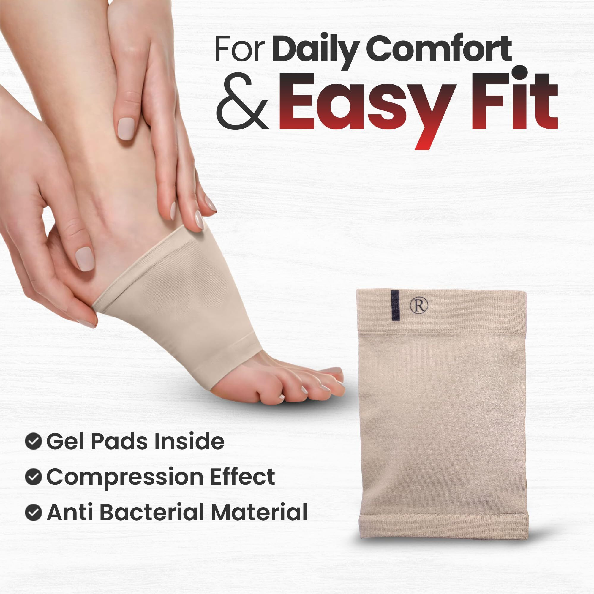 PERSONALSIDE Spandex Flat Foot Arch Support Sleeves 1 Pair Free Size, Flat Foot Cushion For Men&Women, Foot Care Orthopedic Shoes Slipper,Medial Arch Support For Flat Feet,Plantar Fasciitis Shoe Sock