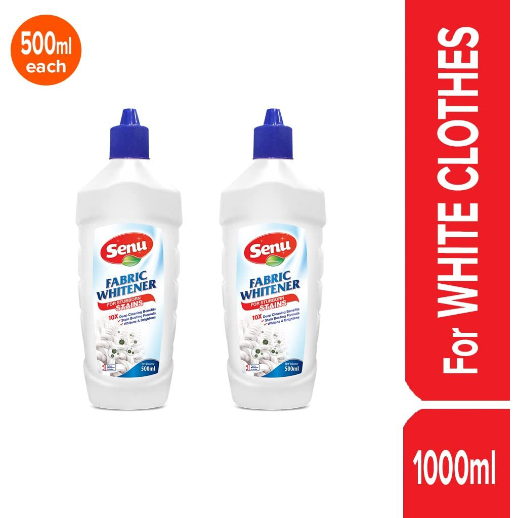 Senu Fabric Whitener 500ml x 2 | For White Clothes | Bleach | Removes Tough Stains | Brighter Whites | Pre-Wash Liquid Detergent | Pack of 2 | 500ml each