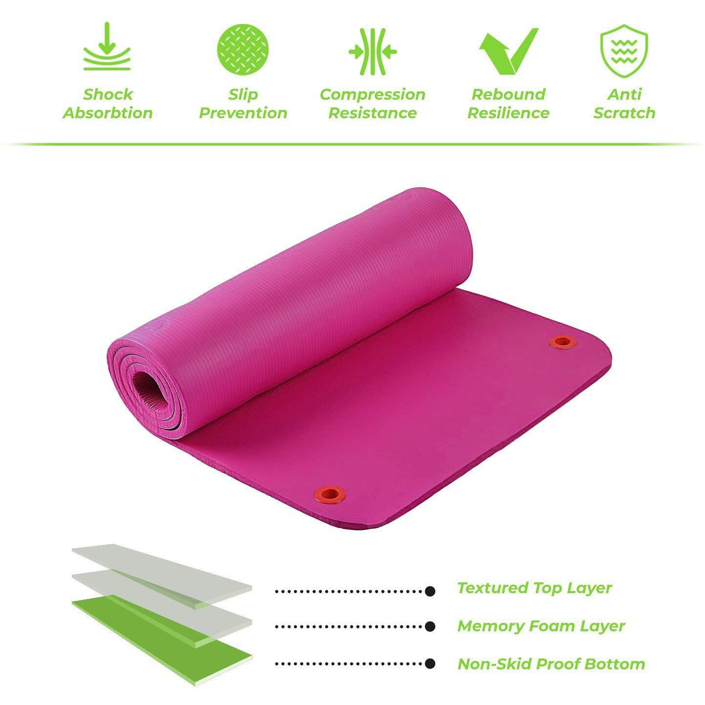 Spinway Gym Mat All-Purpose 10mm Thick High Density Anti-Tear Exercise Mat with Carrying Strap-Pink 10 mm