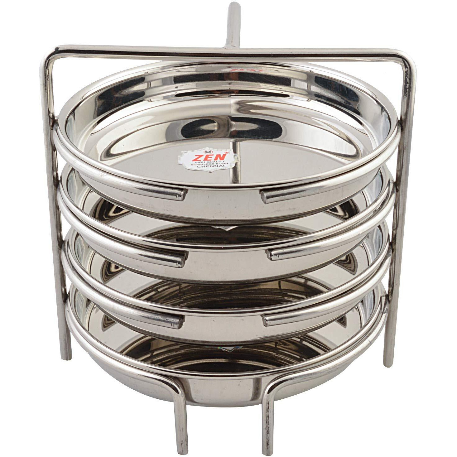 Jain Stainless Steel Thatte Idly Stand (Small Size) with 4 Plates South Indian Idly Maker Steaming Other Dishes Like Dhokla | Plate Diameter - 14cm | Pack of 1 Silver Color