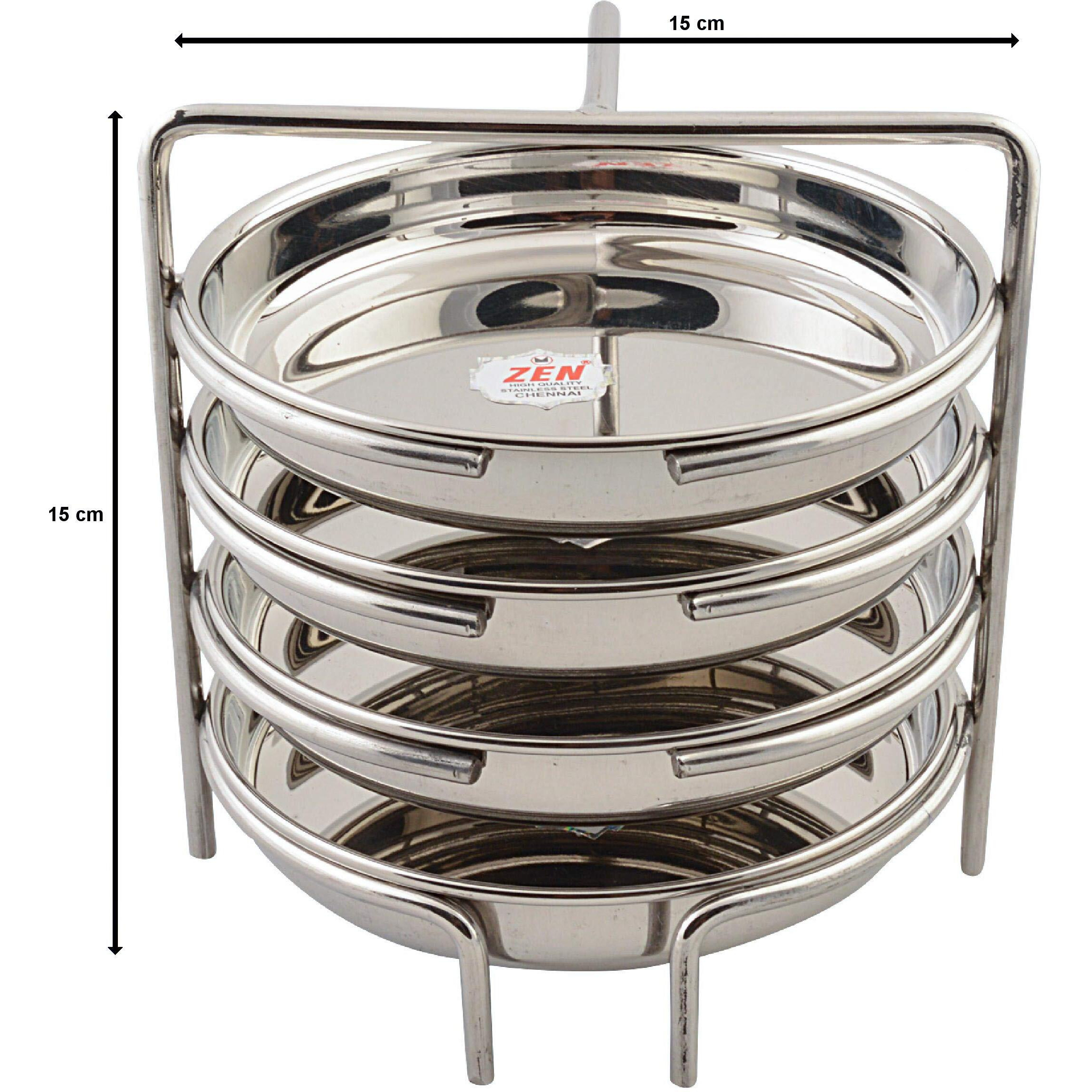 Jain Stainless Steel Thatte Idly Stand (Small Size) with 4 Plates South Indian Idly Maker Steaming Other Dishes Like Dhokla | Plate Diameter - 14cm | Pack of 1 Silver Color