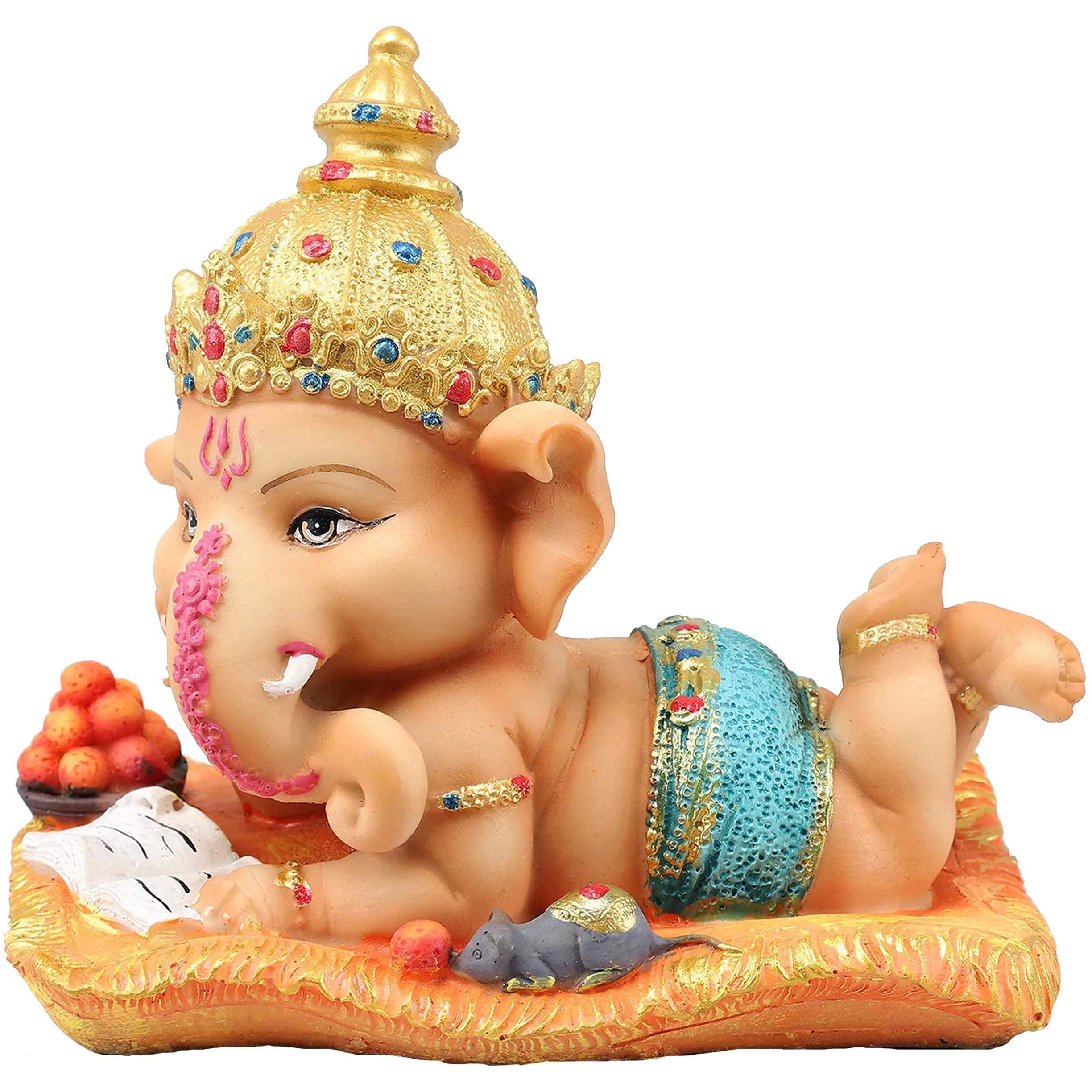 TIED RIBBONS Resin Decorative Ganesh Idol Statue Showpiece (Multi, 16 Cm X 12.9 Cm) - Decoration Items For Home Decor Mandir Temple Living Room Pooja Room Bedroom Office Table Decorative Gifts