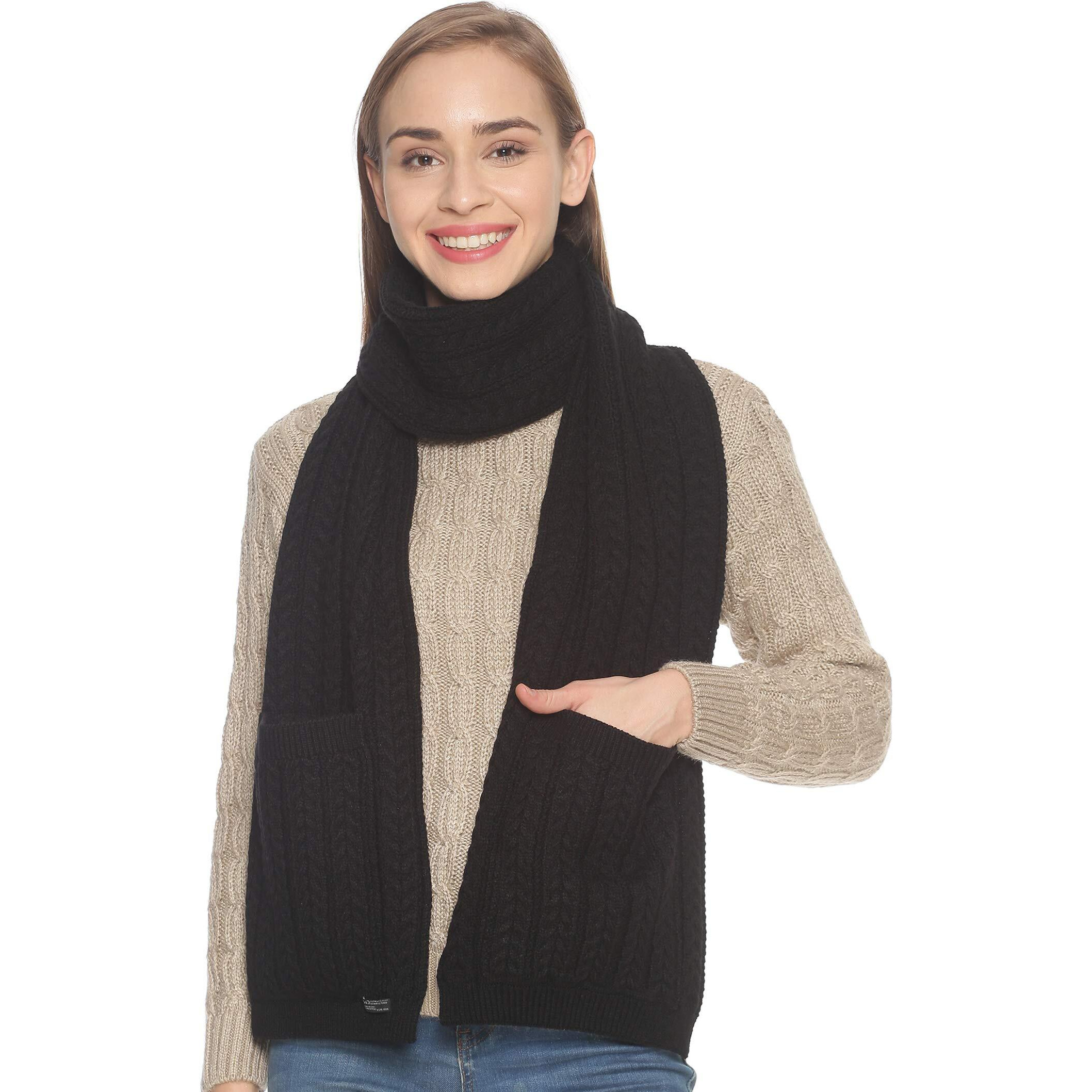 513 WOMEN Acrylic Woolen Self Design Casual Warm Winter Wear Muffler With Pocket Scarf Stole