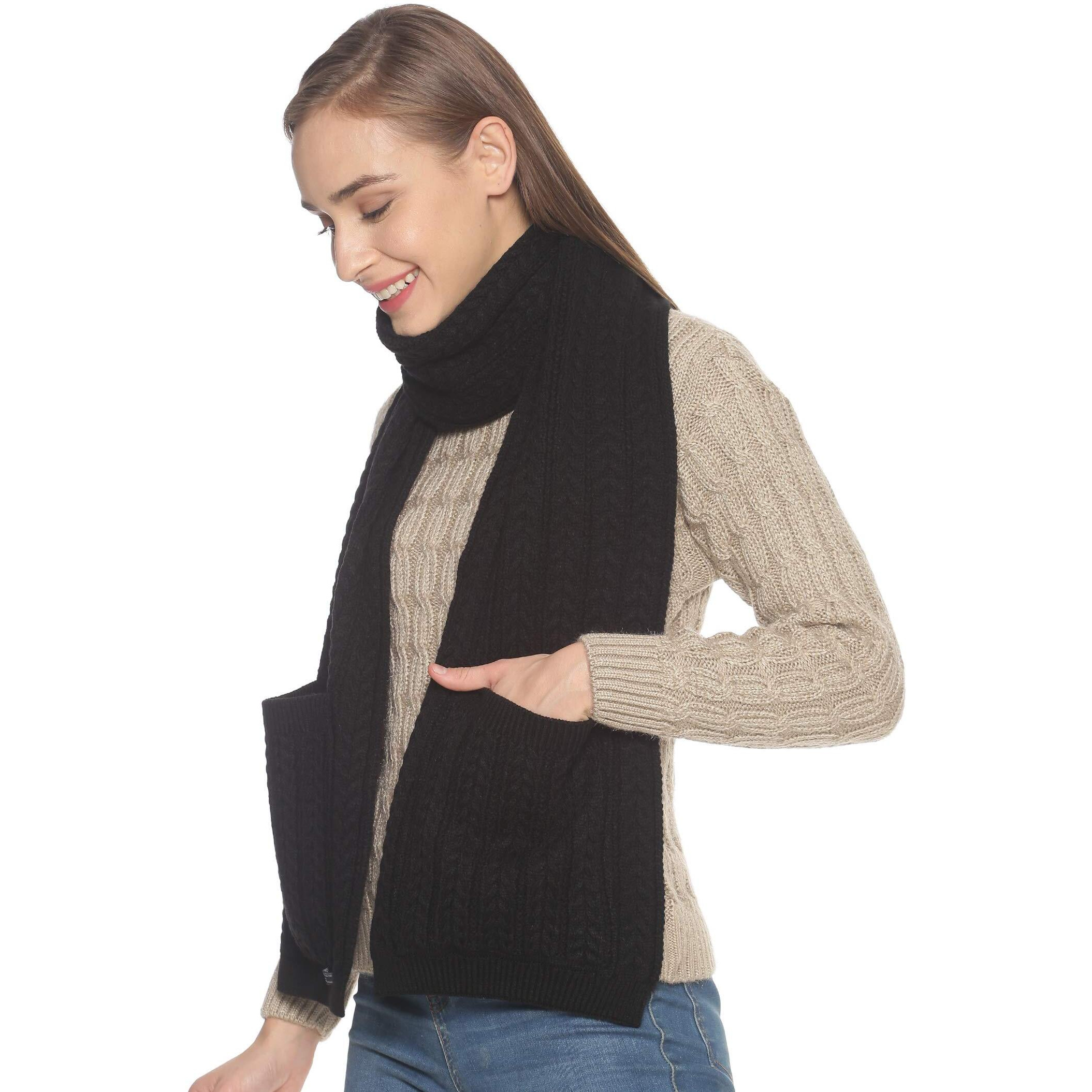 513 WOMEN Acrylic Woolen Self Design Casual Warm Winter Wear Muffler With Pocket Scarf Stole