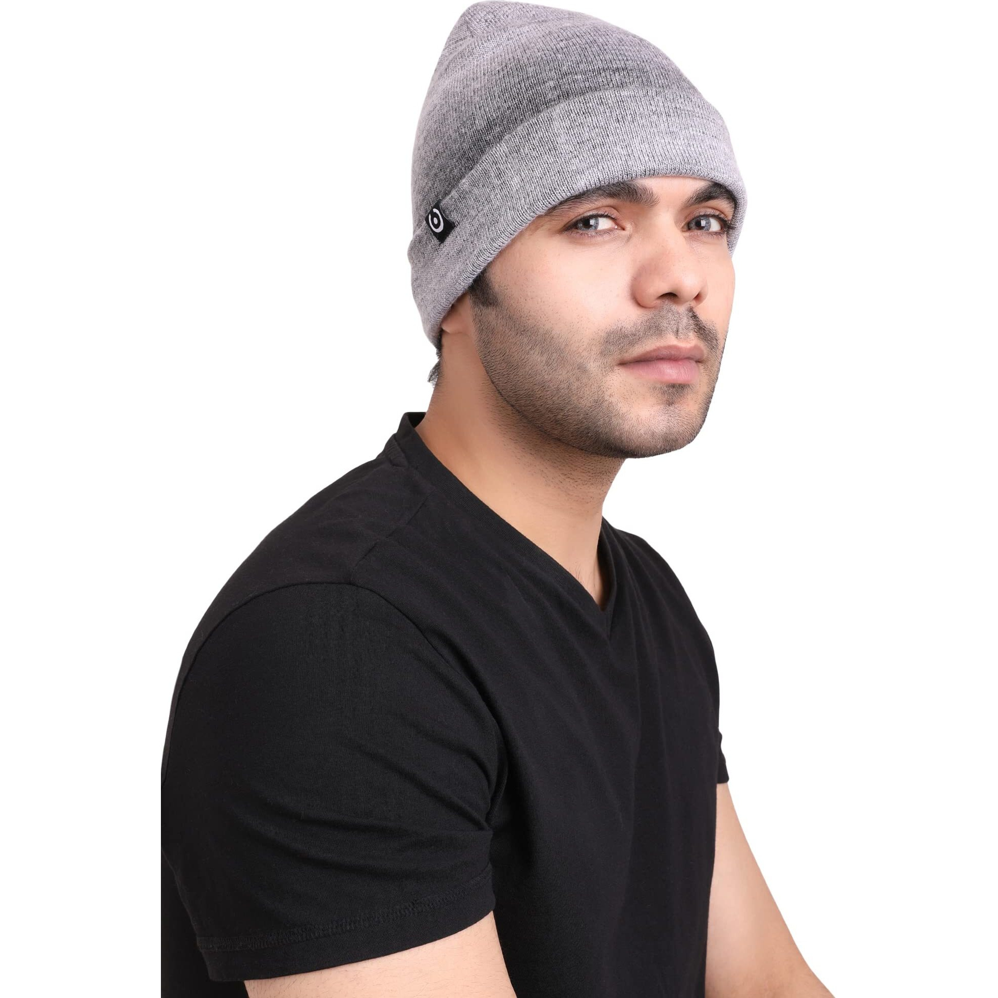 Coreteq Unisex Melange Woollen Folded Cuff Beanie Cap (Everyday Grey, Free Size, Pack of 1)