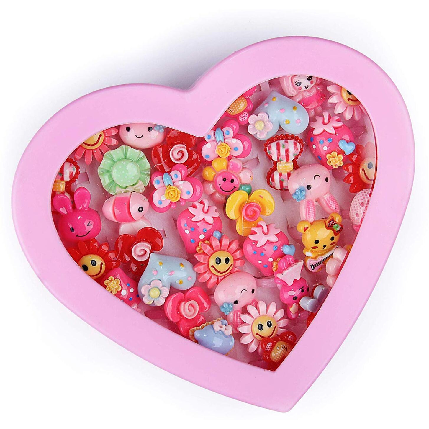 AizelX Kids Girls Cartoon Fancy Finger Rings for Birthday Gifts Comes in Pink Heart Shape Box .Suitable for Age 2-10 yrs.