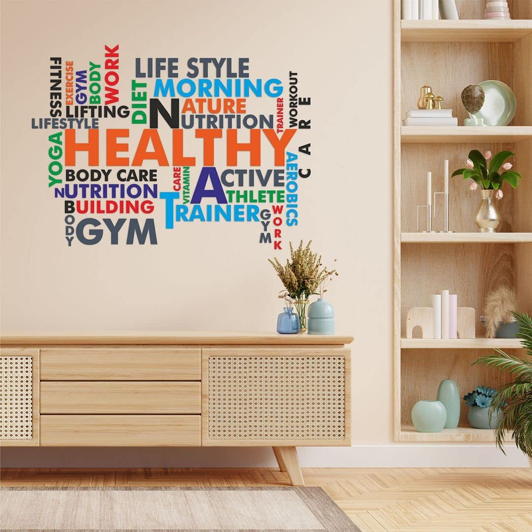 CVANU Healthy Body Care Typography Vinyl Wall Sticker for Wall Decoration Size(36inch X 48inch)_Multicolor_cv9