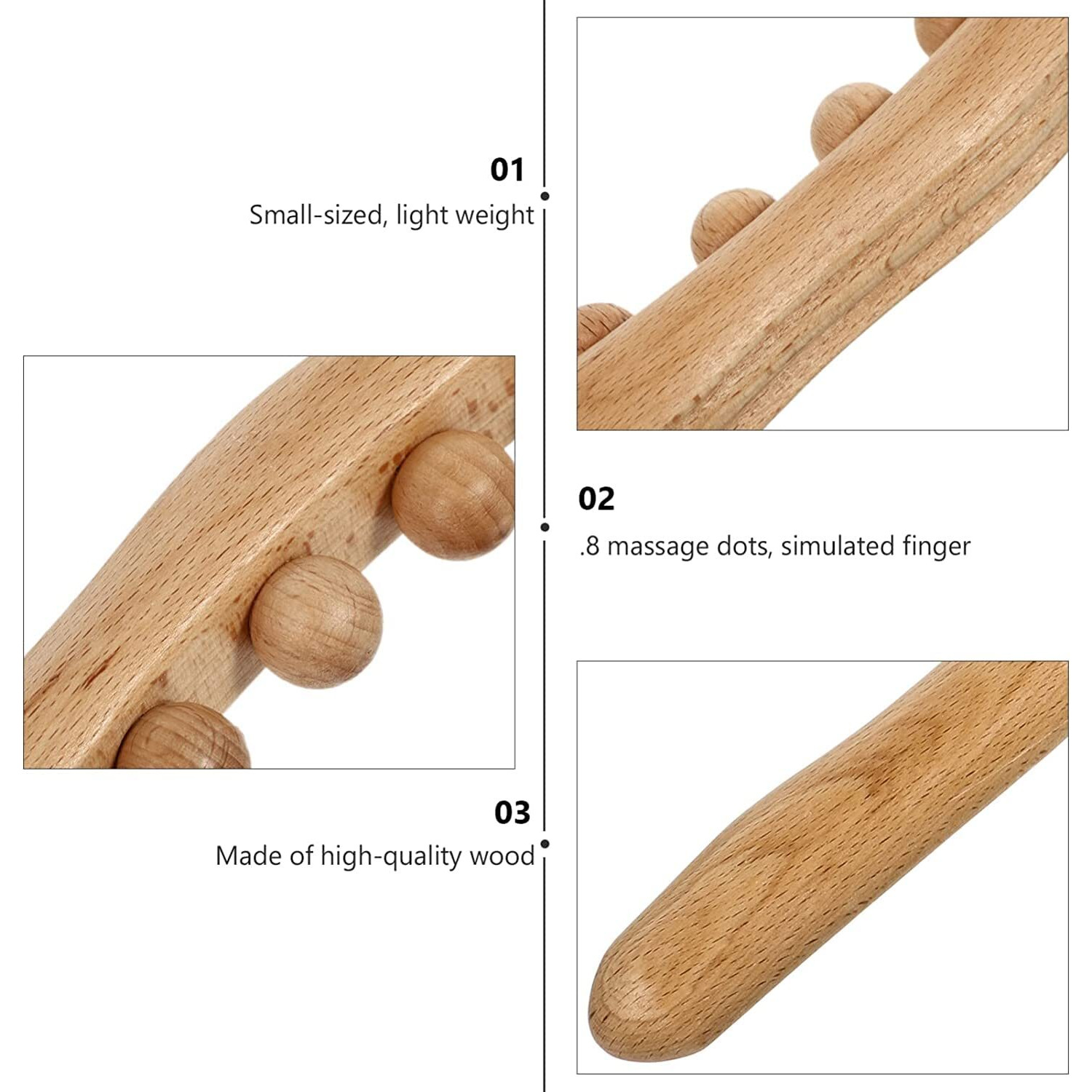 SHREESAMP Gua Sha Massager Wood Therapy Tool Manual 8 Beads Massage Roller Professional Body Relieve Muscle Soreness Stick Wooden Trigger Point Back Legs Neck