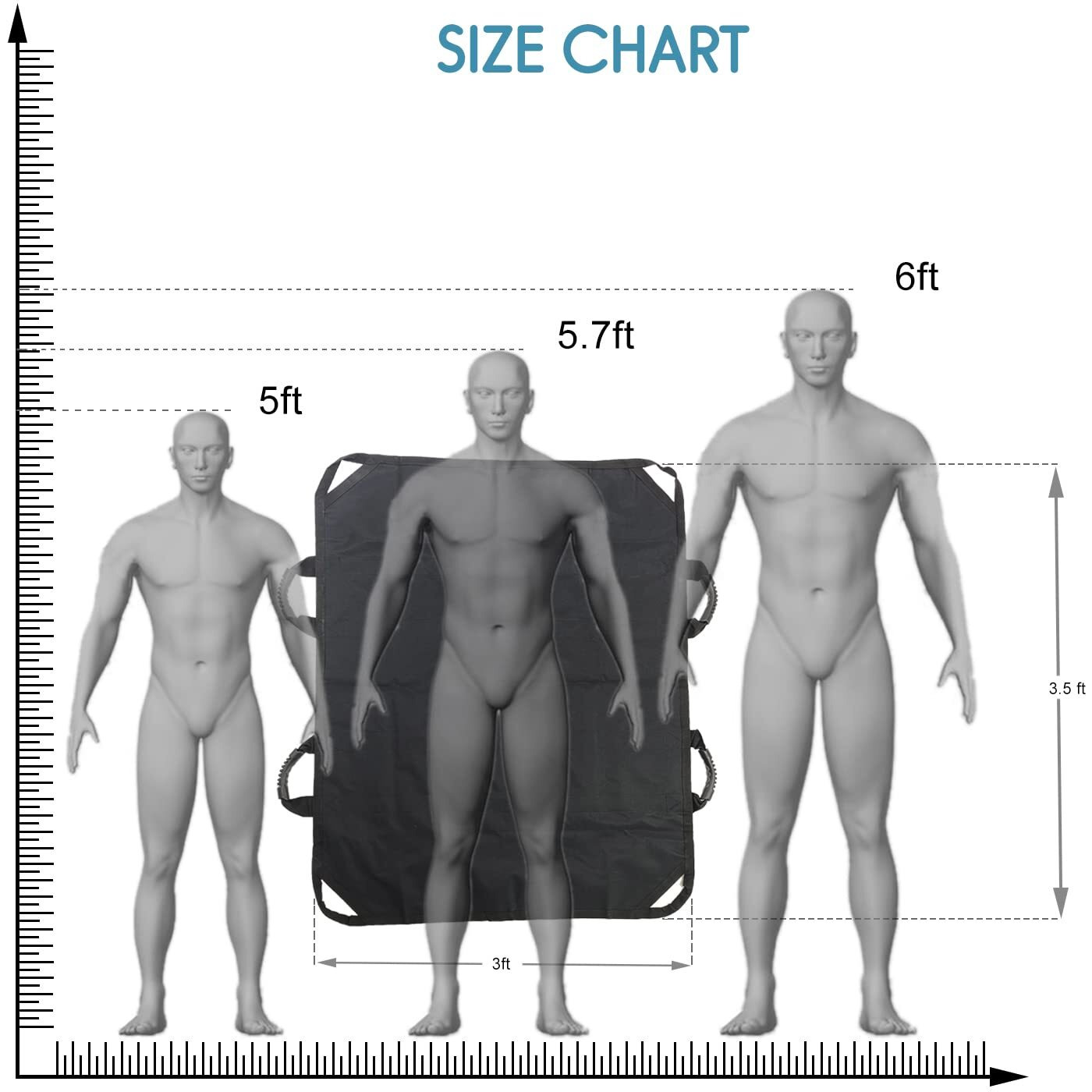 KosmoCare Patient Aid Positioning Sheet with Handles 42" X 36" | Made with a Double Layer for added Strenght |Transfer Sheet for Turning, Repositioning & Sitting up | Washable Patient Positioning Sheet for Bedridden Patient |