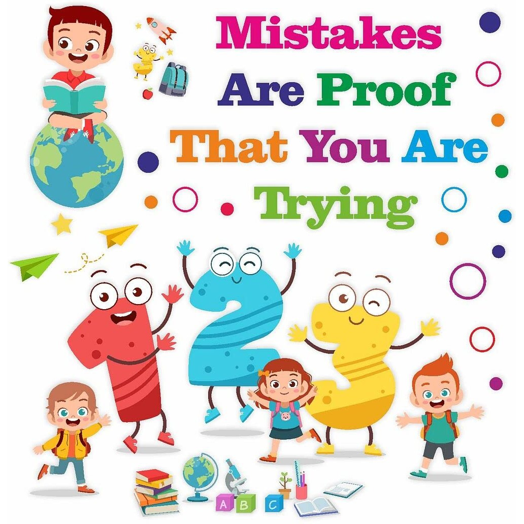 CVANU Mistakes are Proof That You are Typing Colorful, Positive, Motivation Quotes Wall Decal for Kids Classroom and Bedroom Decoration Sticker (90CM X 90CM) PVC Vinly