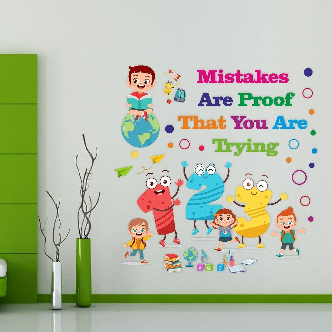 CVANU Mistakes are Proof That You are Typing Colorful, Positive, Motivation Quotes Wall Decal for Kids Classroom and Bedroom Decoration Sticker (90CM X 90CM) PVC Vinly