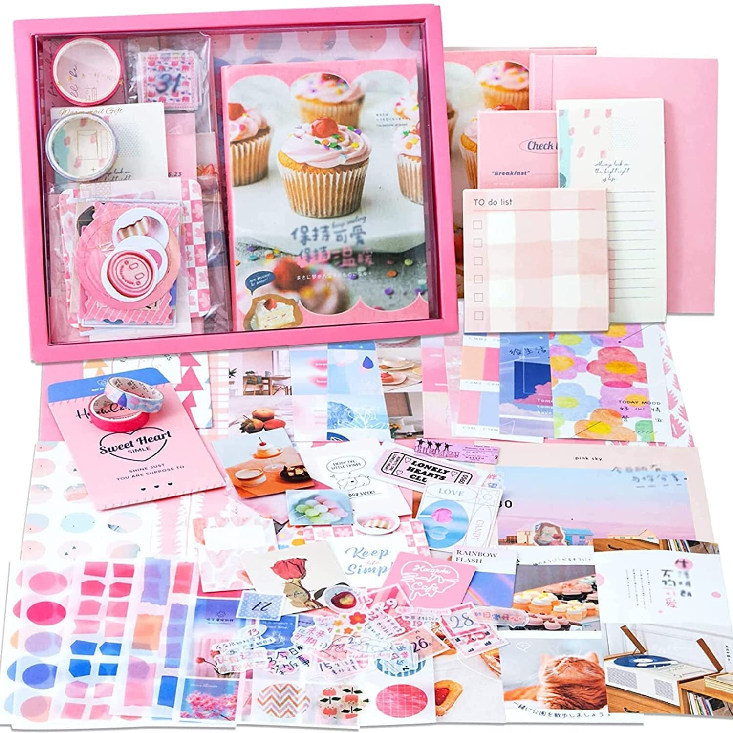 KELUMIE Scrapbook Kit Daily Journal Scrapbooking A6 Grid Notebook Summer Craft ATR Stationery DIY Journaling Craft Kit Gift for Girls, Woman, Kids, Teen (My Sweet Heart)