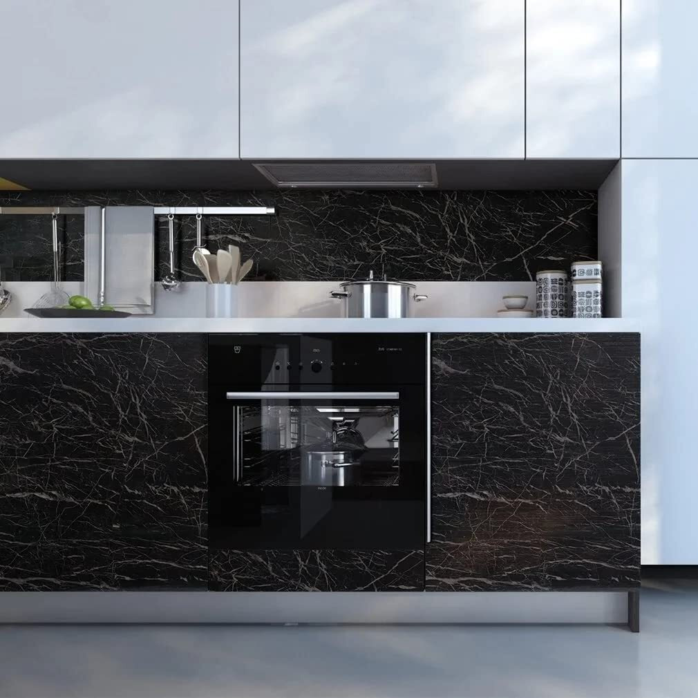 KASHIVAL Marble Wallpaper for Black Marble Wallpaper for wallpaper for walls Black Marble for wallpaper for furniture , kitchen wallpaper oil proof waterproof , kitchen sheet ,kitchen sticker , kitchen wall , kitchen stickers waterproof ,Black Marble wallpaper for kitchen (Black Marblr A19 60*200 Cm))