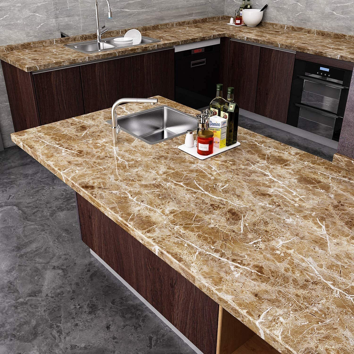 KASHIVAL Brown Marble Wallpaper Peel and Stick Vinyl Granite Contact Paper Self Adhesive Wall Paper Stickers for Kitchen Countertop Cupboard 60 * 200 cm