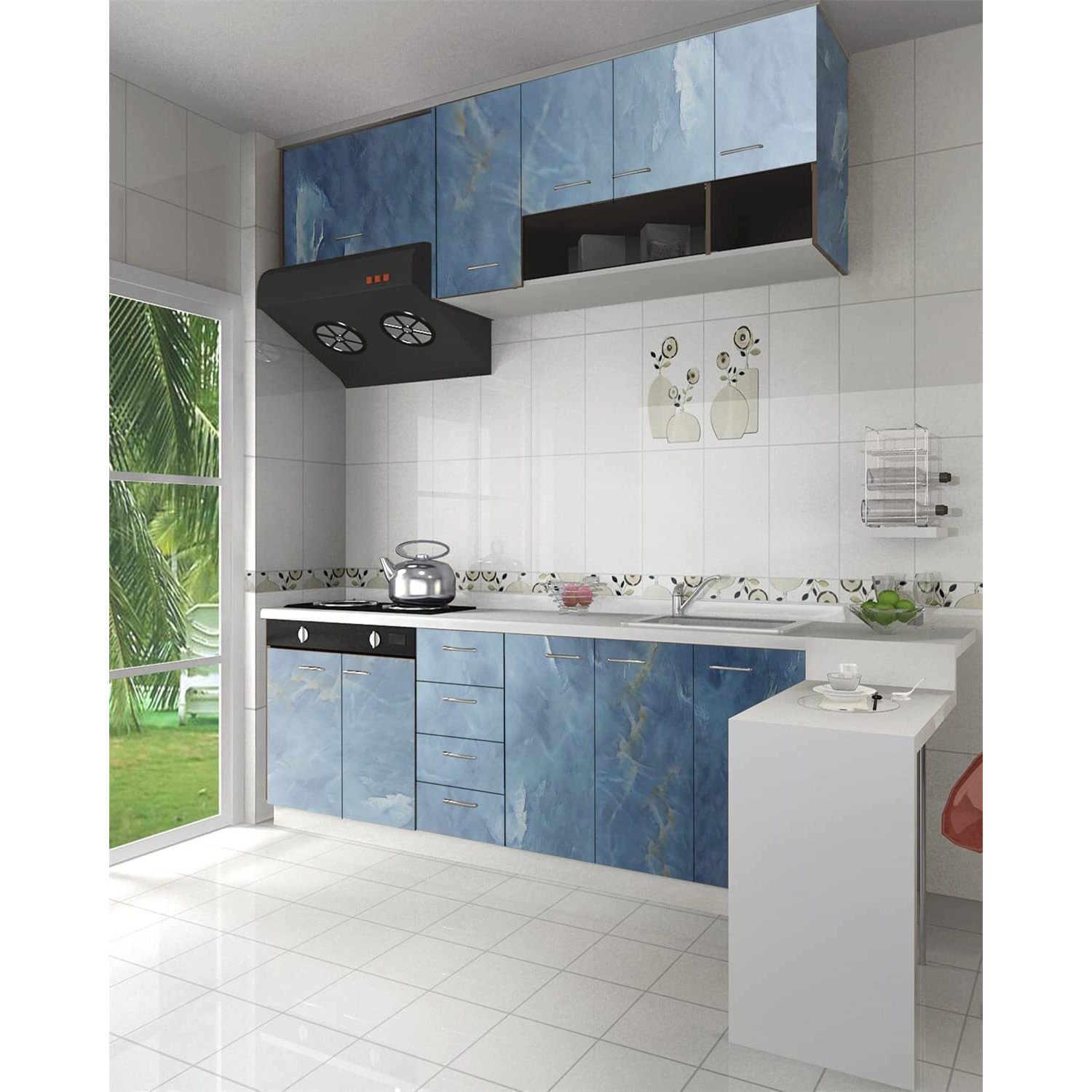 NAREVAL Blue Marble Wallpaper For Self Adhesive Decorative Marble Contact Paper Peel and Stick Blue Marble Wallpaper Waterproof PVC Marble Home Kids Vinyl self Adhesive, Peel and Stick Marble Waterproof Decorative DIY Wallpaper ( Size60*200 Cm) (Blue Marble K12)