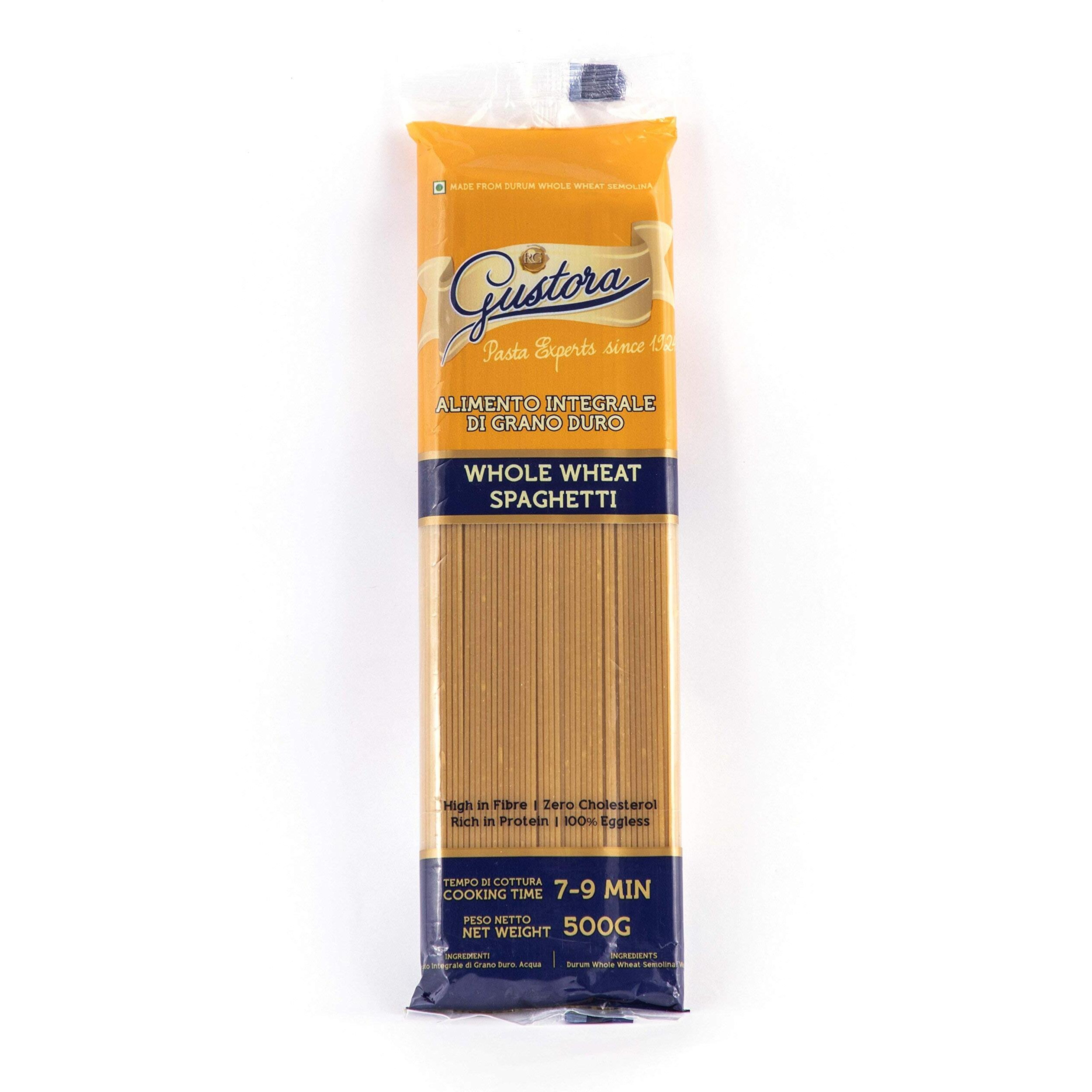 Gustora Whole Wheat Spaghetti Pasta, 500g I Made of Durum Wheat Semolina I Vegetarian I Tasty & Healthy I No Trans-fat I Rich in Protein I Cooking Time 10 Min (500 Gram)