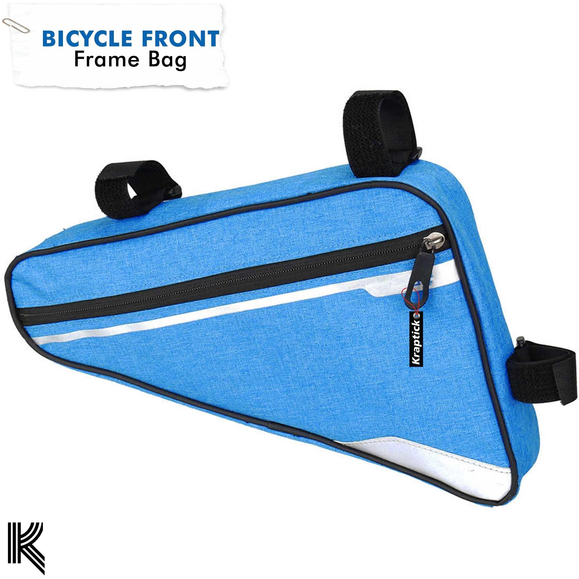 Kraptick Triangle Bike Bag [Waterproof] - Big Triangle Frame Bag for Bicycle for Lock, Tools, Cycle Accessories - Bike Pouch, Bike Bags with Reflective Straps and Plenty of Storage (Blue)