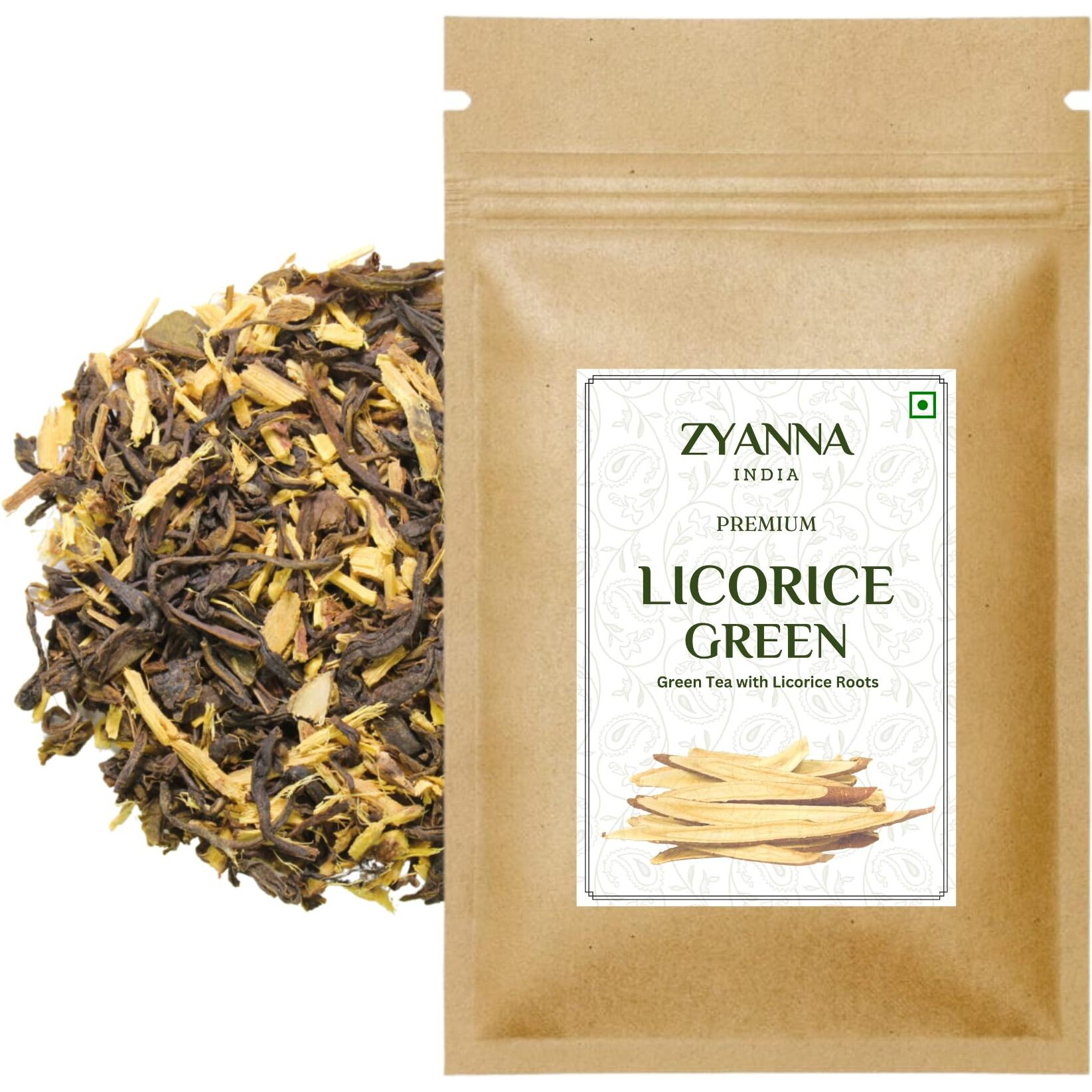 Zyanna Licorice Tea - Premium Green tea with Licorice Root(100g-50 Cups)- Traditional Loose Leaf Egyptian Licorice Tea -Naturally Sweetened- Mulethi Tea helps Immunity, Sore Throat, Stress