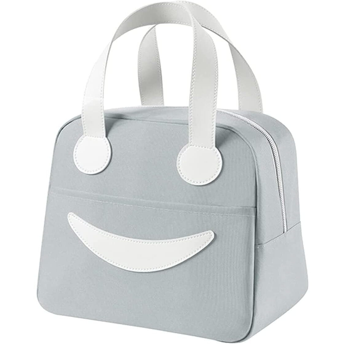 Wafeeq Smiley Insulated Lunch Bag for Work Picnic Beach Outdoor Sports Leakproof Cooler Bento Box PU Leather Handles Organizer Lunch Containers for Women Men (Small, Grey)