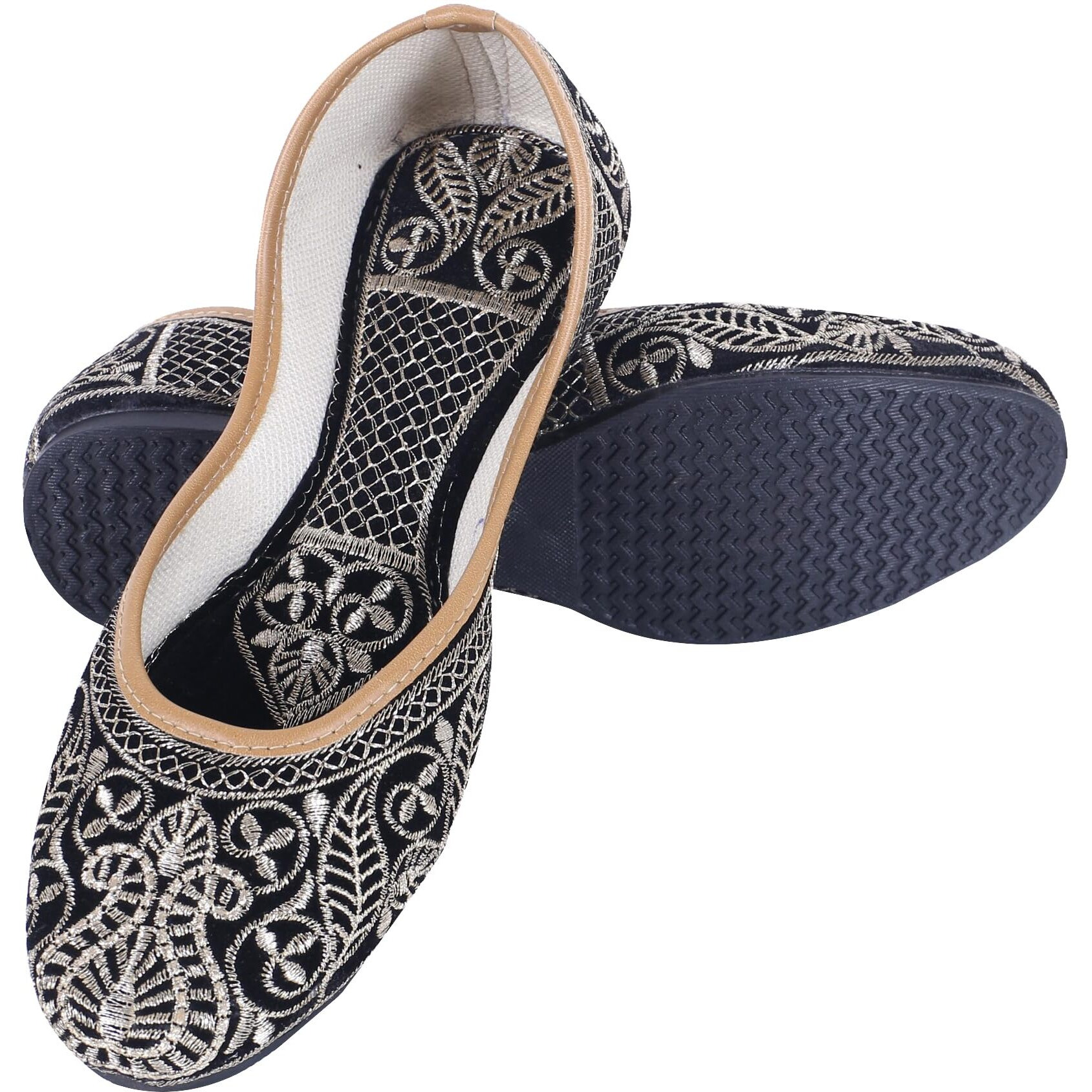 DFR Womens Traditional Embroidered Mojari Punjabi Jutti Juti Shoe, UK Size 7 Black