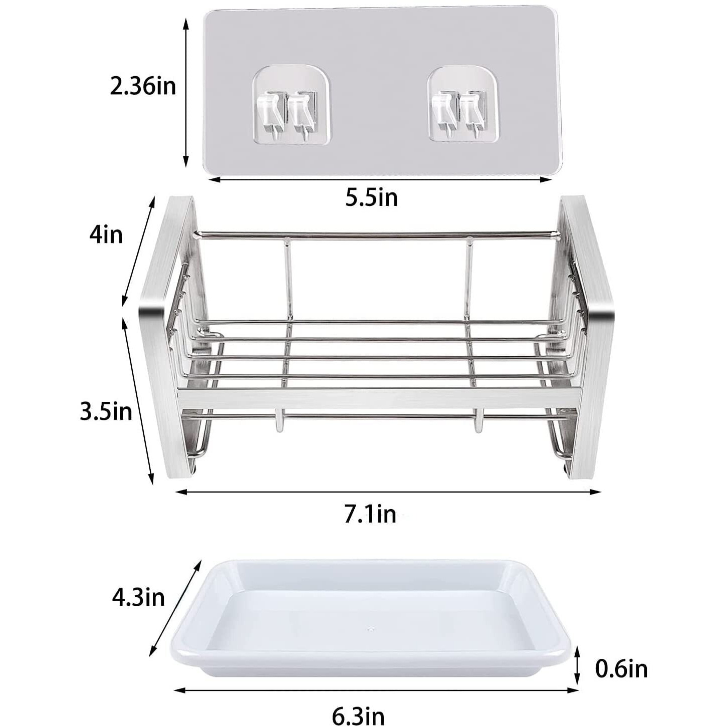 Zollyss Sponge Holder For Kitchen Sink Caddy Organizer Countertops And Walls Soap Tray Dish Drainer With Detachable Dish Drainer Tray(Stainless Steel, Silver)