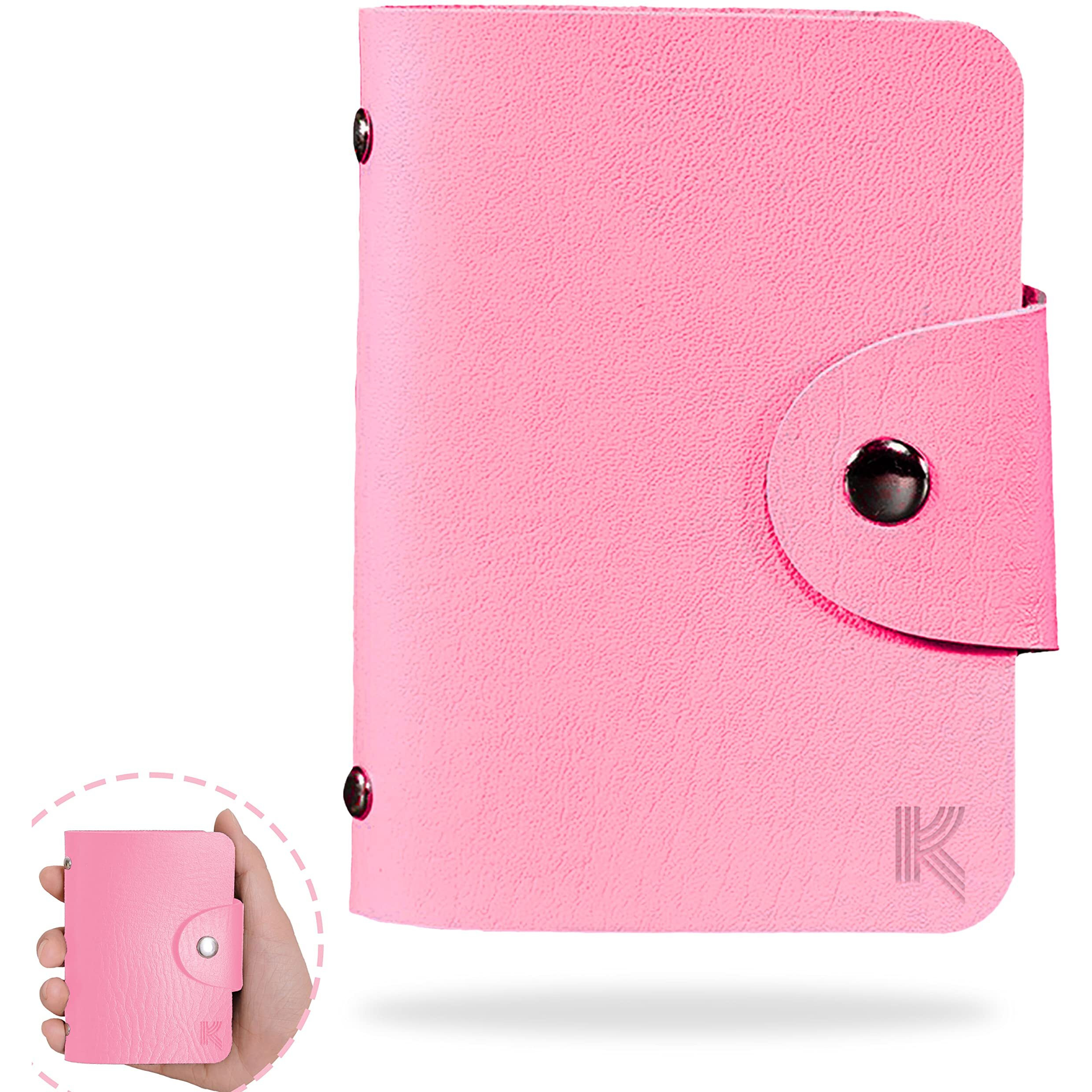 Kraptick Leather Credit Card Holder with Double-Sided Slots for Cards, Business Card Holder, ATM Card Holder for Women and Men- 24 Card Slots (Pink)