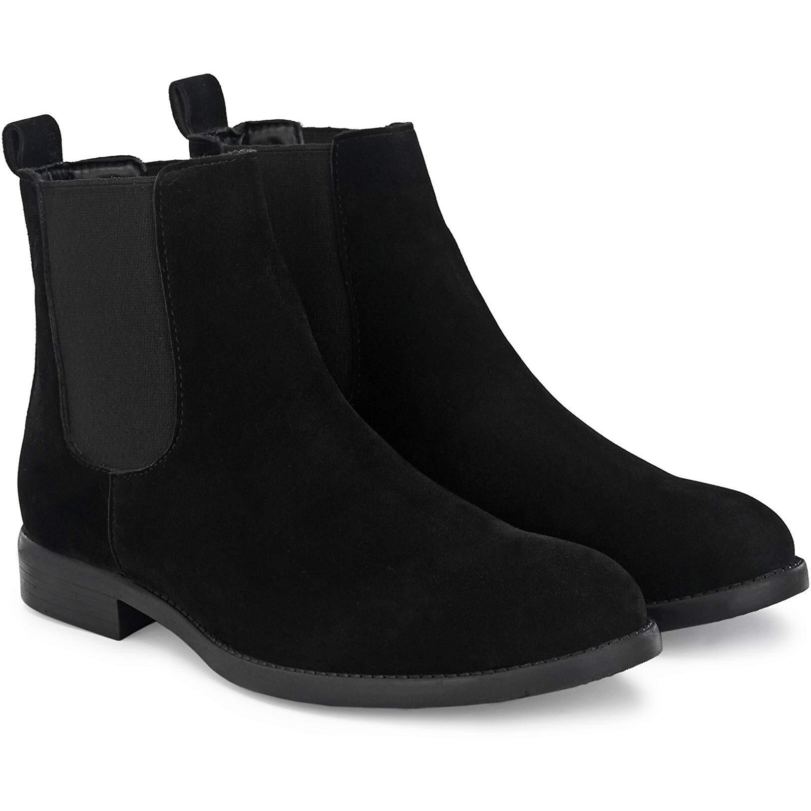 HiREL's Men's Suede & PU Outdoor Chelsea Boots (Black, numeric_7)