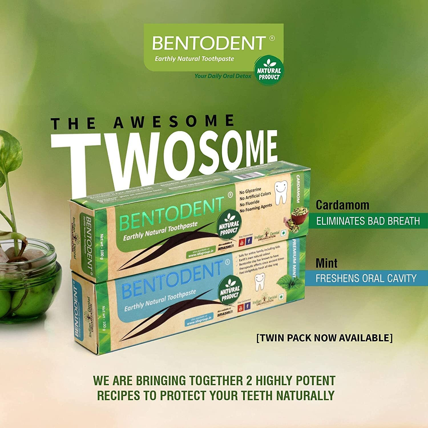 BENTODENT TOOTHPASTE 100 g Foam-free Mint and Cardamom Natural Oral Care Toothpaste 100 g