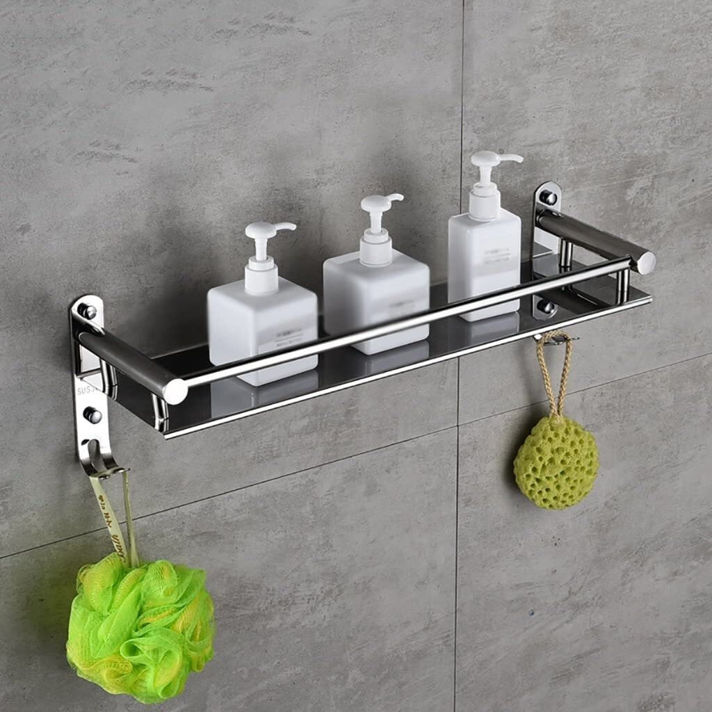 Oslen Premium New Look Stainless SteelWall Shelves, Floating Shelves for Bathroom, Kitchen Shelf, Bedroom Stand, Bathroom Shelf with Hanger Bathroom Accessories