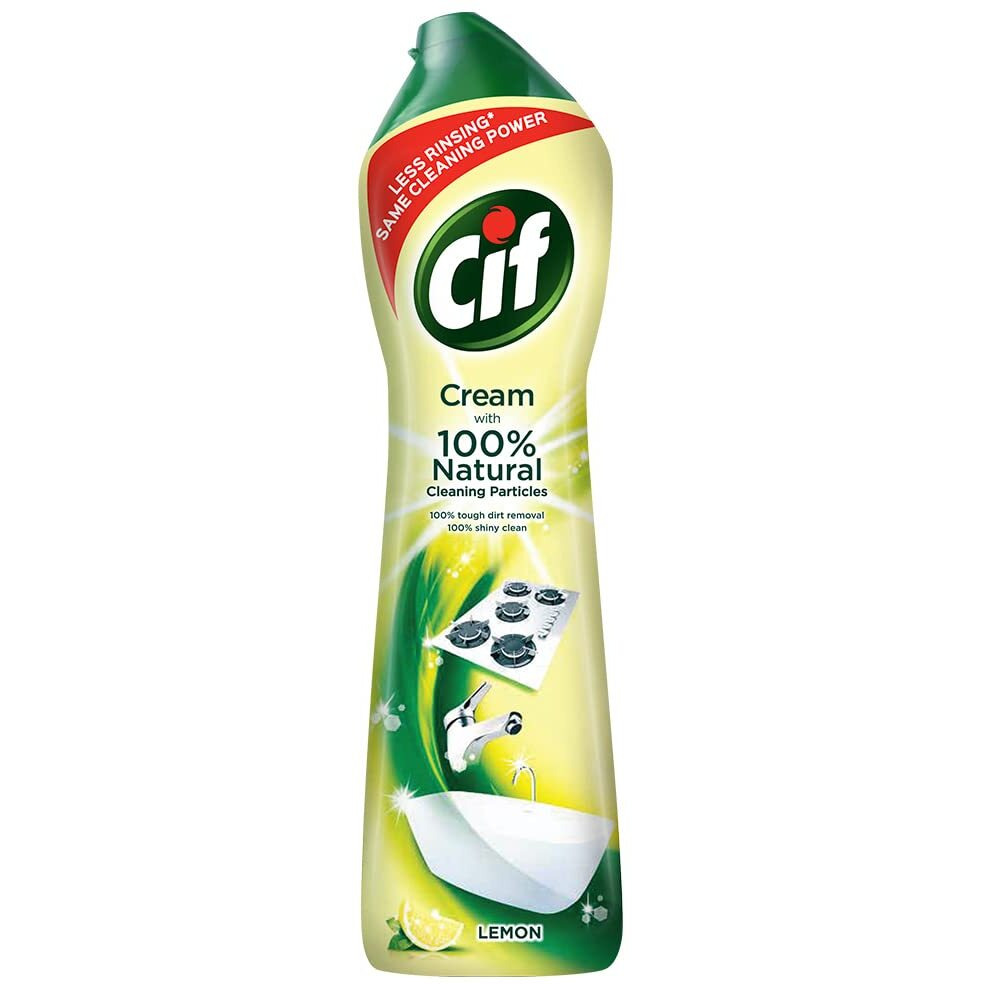 Cif Abrasive Surface Cleaner Cream, Lemon| Kitchen & Bathroom, Removes Grease, Dirt & Tough Stains with Natural Cleaning Particles, 500 ml