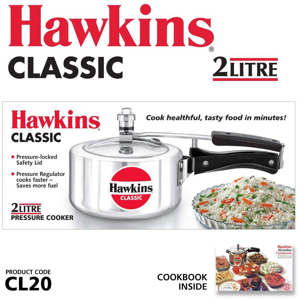 Hawkins Classic Aluminium Inner Lid Pressure Cooker, 2 Litre, Silver (CL20)