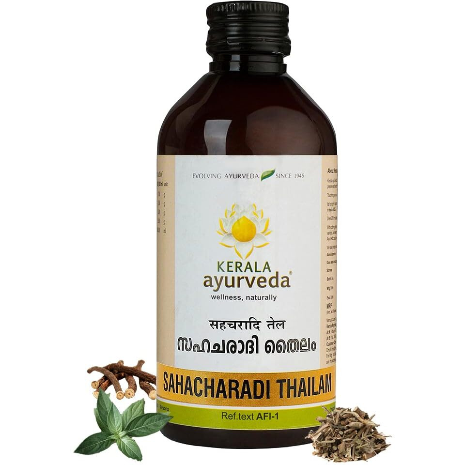 Kerala Ayurveda Sahacharadi Thailam 200ml| Back pain oil | Massage Oil | Relief from Back pain and sciatica | Ayurvedic Tel for Muscle and Joint Pain| With Sahachara, Dashmoola, ManjSesame Oil Base | Original Ayurvedic Herbal formulation.