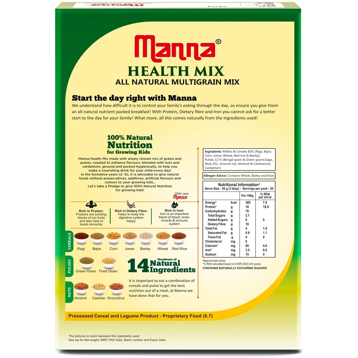 Manna Health Mix 600g | Health and Nutrition Drink | Millets, Nuts, Cereals & Pulses | Sathu maavu | Porridge Mix