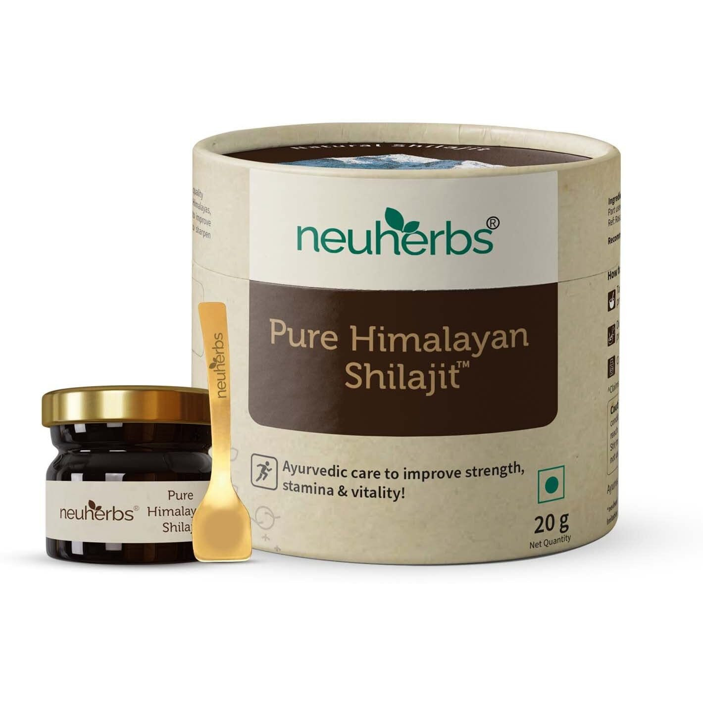 Neuherbs Pure & Original 100% Ayurvedic Himalayan Shilajit/Shilajeet Resin 20g With 75% Fulvic Acid Gel - For Endurance, Stamina and strength | Lab Tested