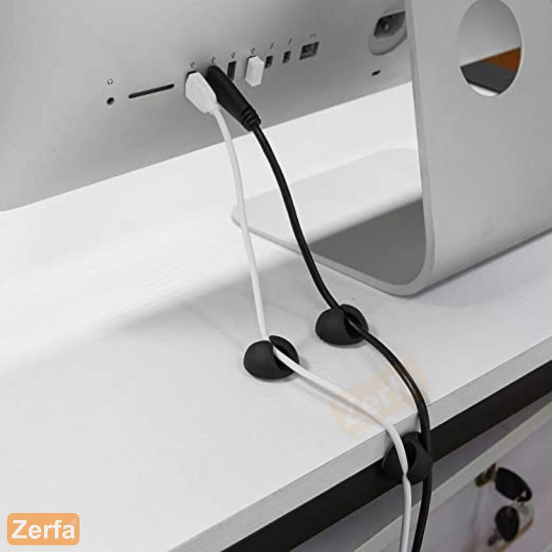 Zerfa Wire Clips, Cable Protector Clips, Desktop Cord Organizer, Multipurpose Silicone Adhesive Cord Hooks for TV, Home, Office, Cubicle, Car, Desk (10 PCS Set)