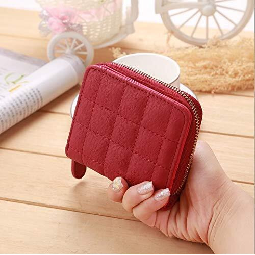 BESTVECH Women's Pu Leather Plaid Purses Nubuck Card Holder, Red