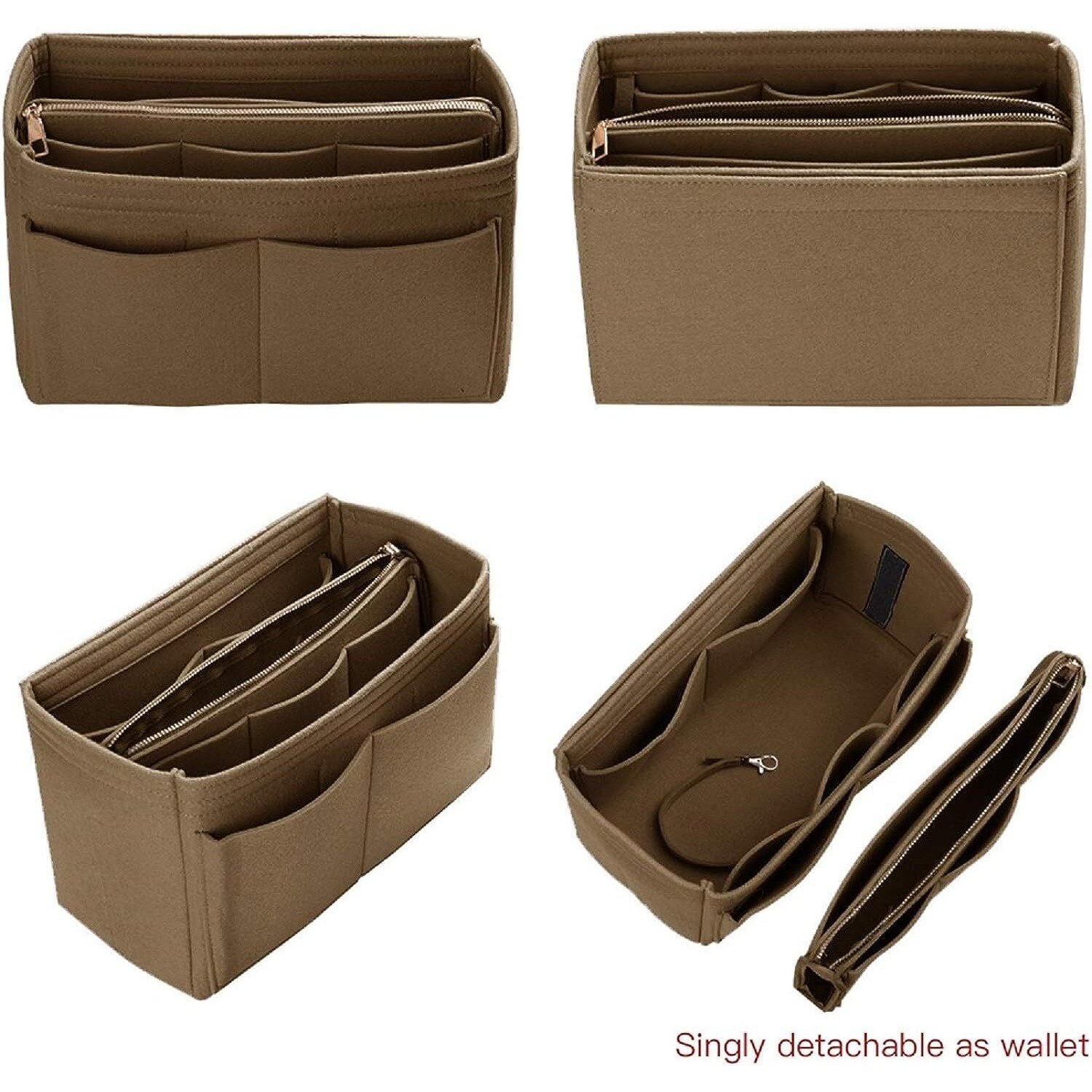 GREENSHEEP Purse Organizer Insert for Handbags, Premium Felt Organizer with Zipper Pocket (Medium, camel)