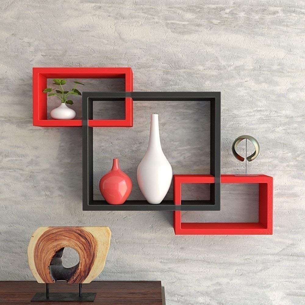 TechHark Wall Shelf, Home Dcor, Living Room Decorative Self, Office Decore Shleves, (Rectangle Red Black 3)