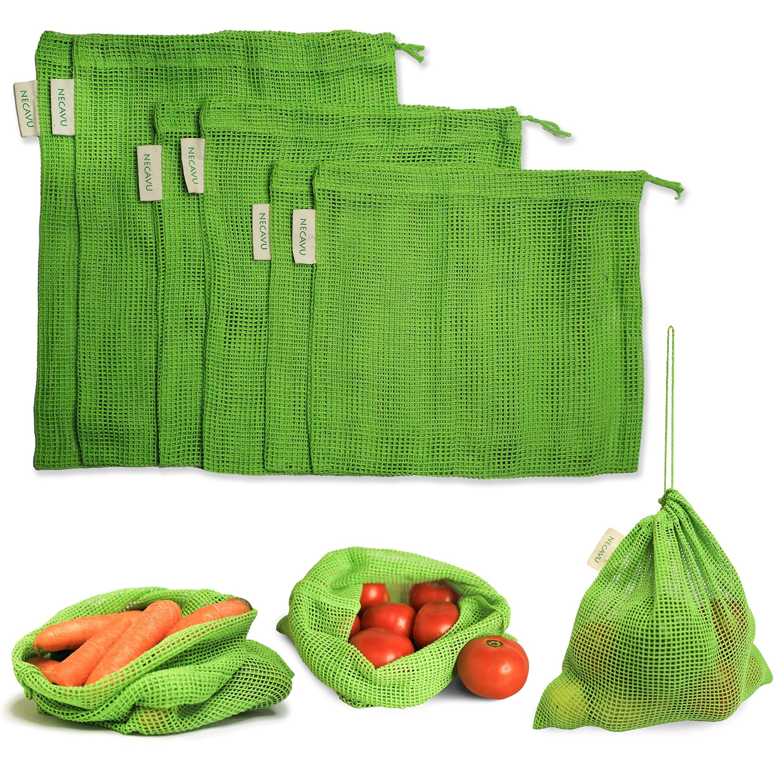 Necavu 100% cotton set of 6 fridge bag | Eco-friendly natural vegetables bags for fridge storage & mesh net vegetable bag fridge | Multi-purpose Eco-friendly cotton mesh bag (Neem Green)