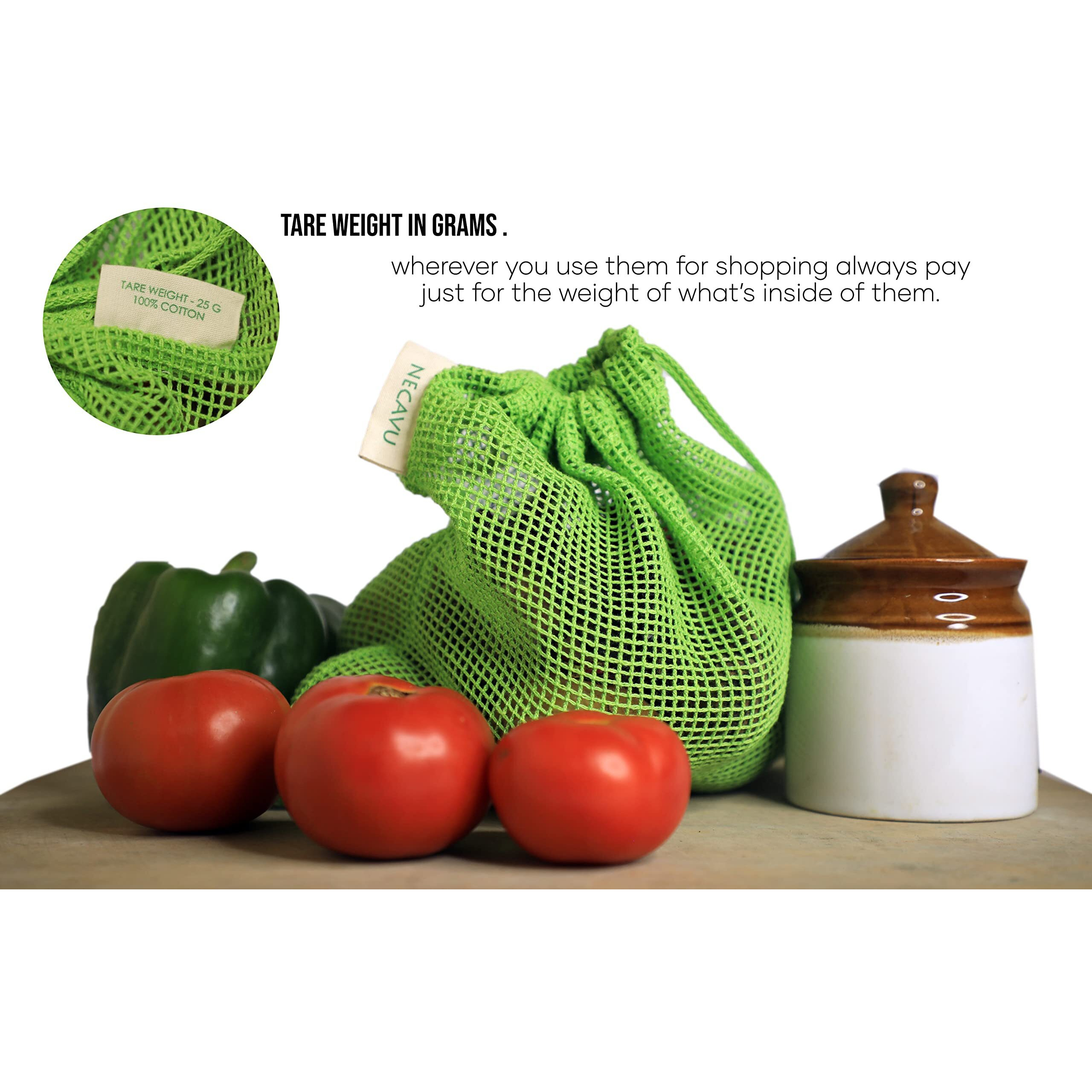 Necavu 100% cotton set of 6 fridge bag | Eco-friendly natural vegetables bags for fridge storage & mesh net vegetable bag fridge | Multi-purpose Eco-friendly cotton mesh bag (Neem Green)