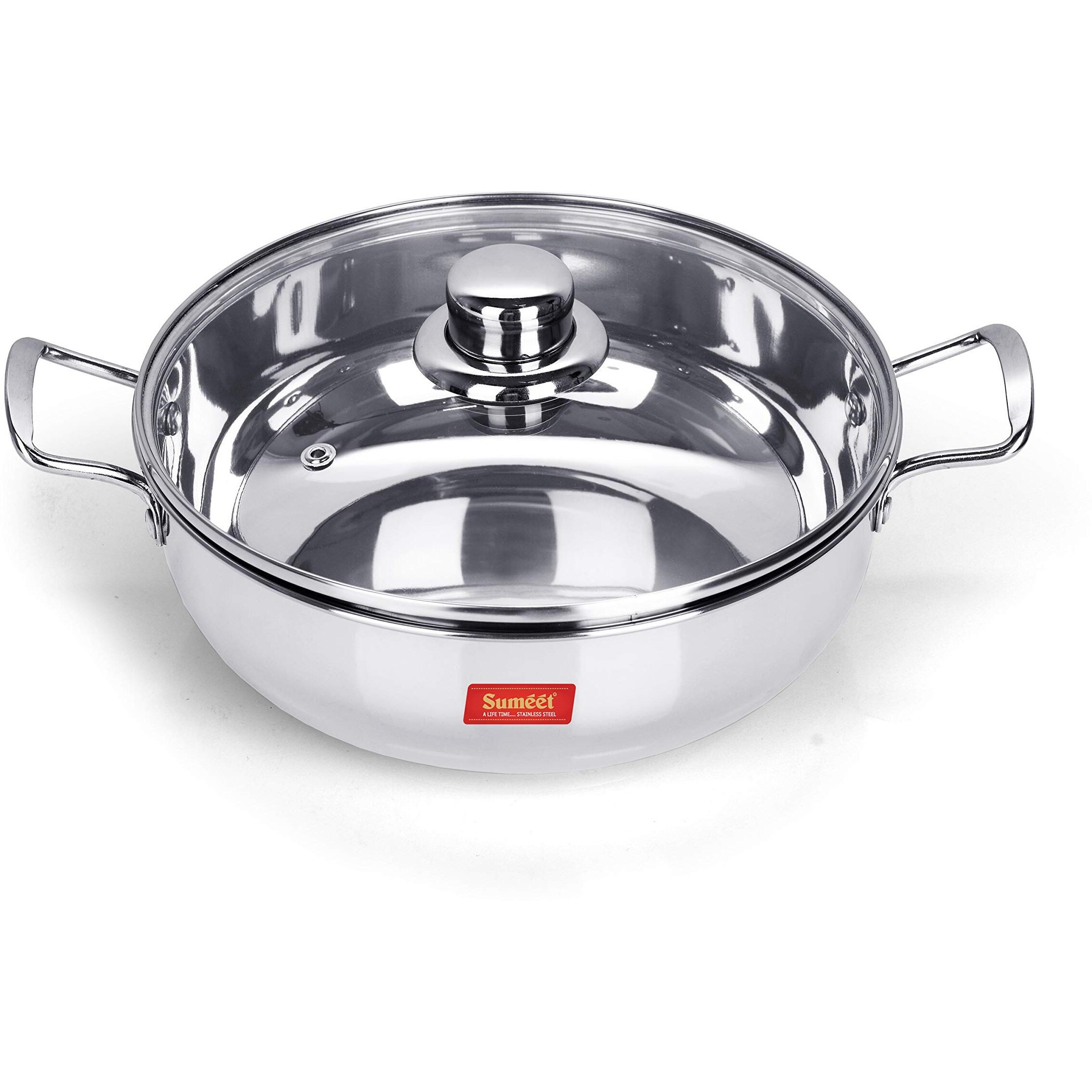 Sumeet Stainless Steel Induction Bottom (Encapsulated Bottom) Kadhai With Glass Lid Size No.13 (2.3 LTR) Kadhai 23.5 cm with Lid