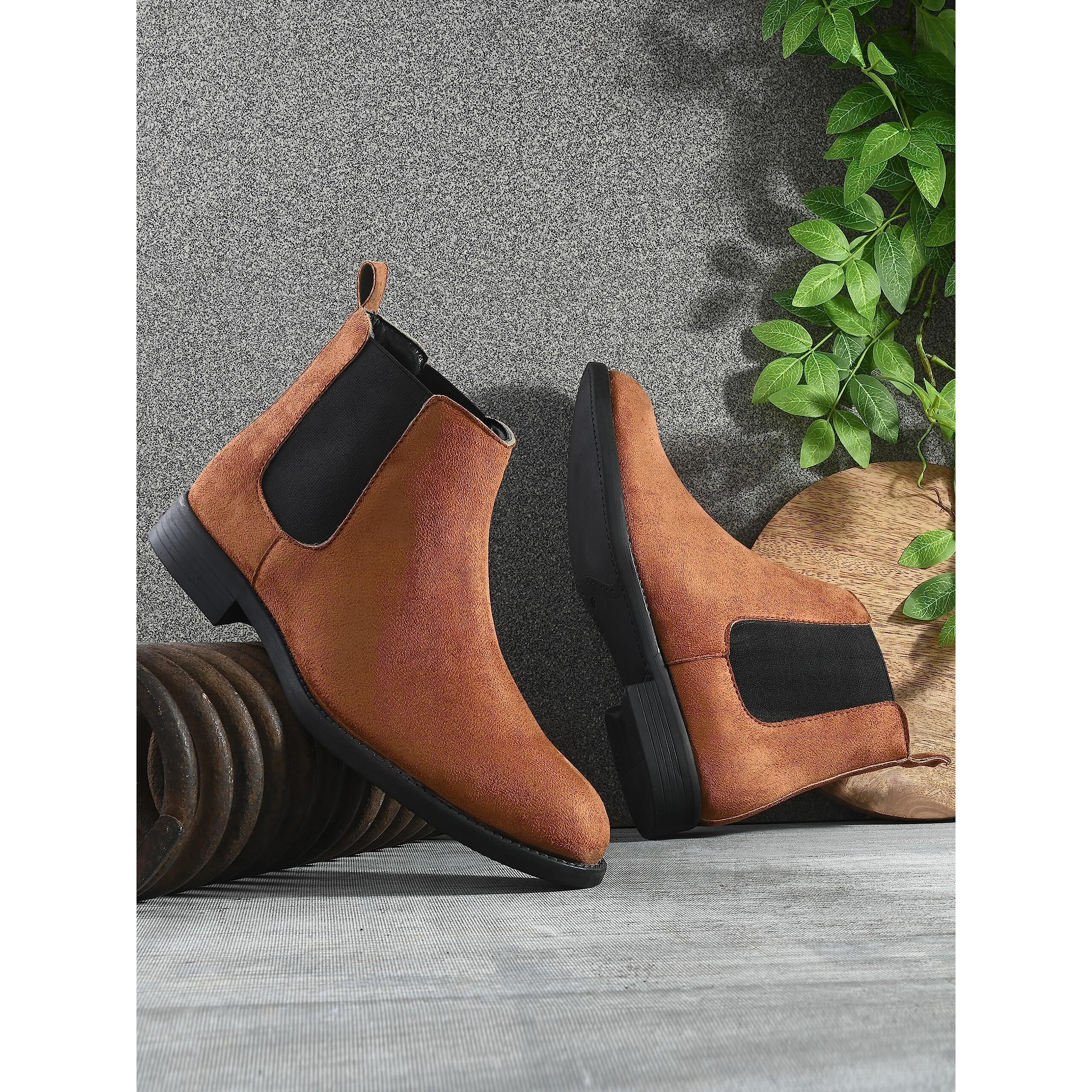 HiREL's Men's Suede & PU Outdoor Chelsea Boots (Tan, numeric_8)