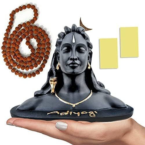 JD FRESH 3 inch Height Adiyogi Statue with Rudraksha Mala for Car Accessories for Dash Board, Pooja & Gift, Decor Items for Home & Office, Made in India-3 Inch(Resin)