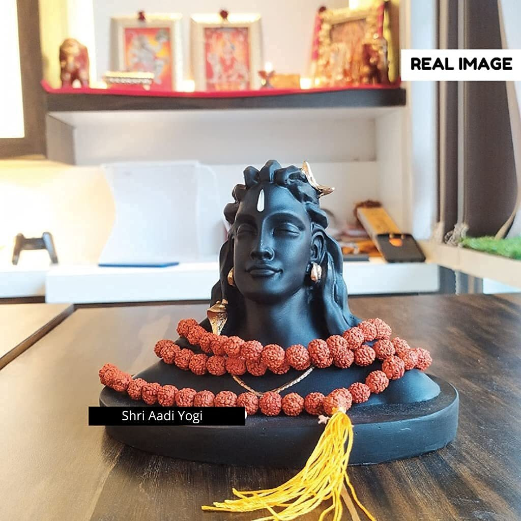 JD FRESH 3 inch Height Adiyogi Statue with Rudraksha Mala for Car Accessories for Dash Board, Pooja & Gift, Decor Items for Home & Office, Made in India-3 Inch(Resin)