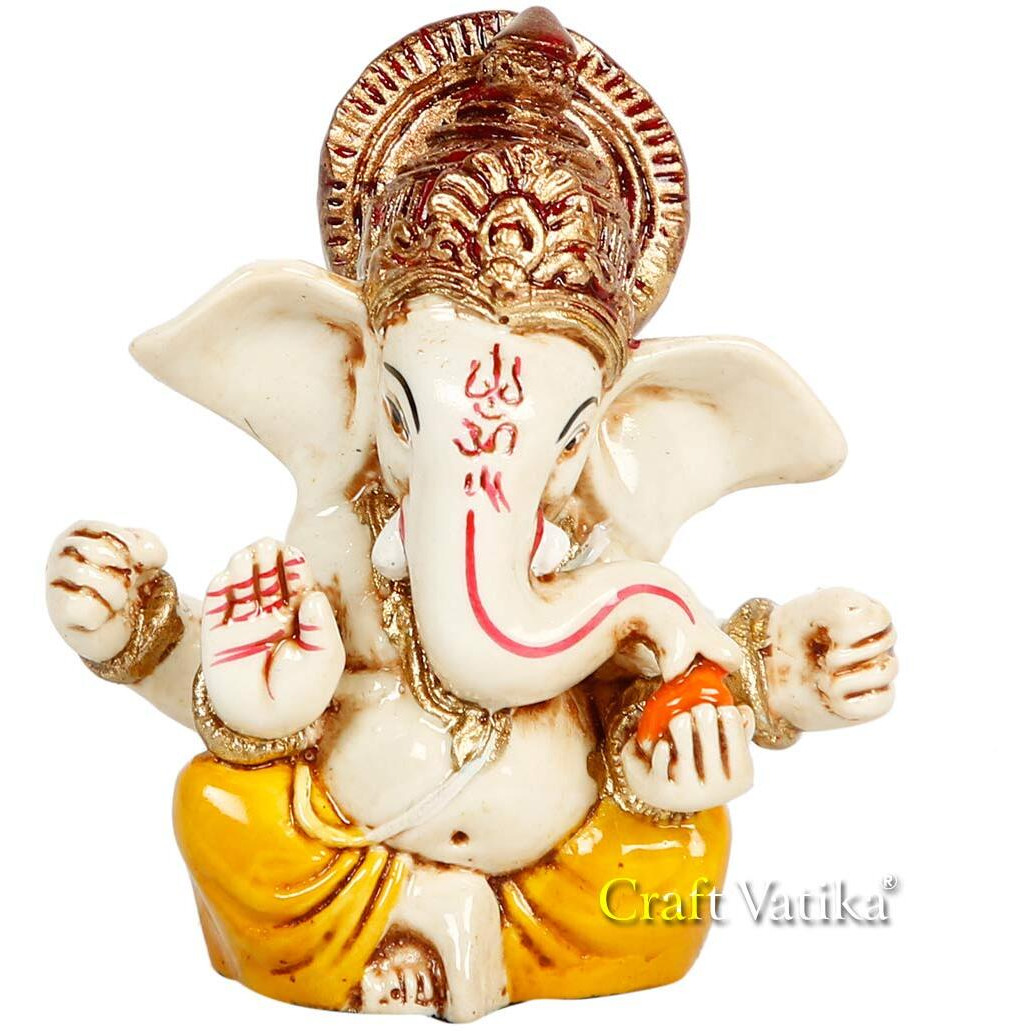 CraftVatika Ganesh Idol Murti Statue for Car Dashboard Gift Lord Ganesha Ganpati Idols Showpiece Figurine for Home Pooja Room Diwali Decoration., Resin