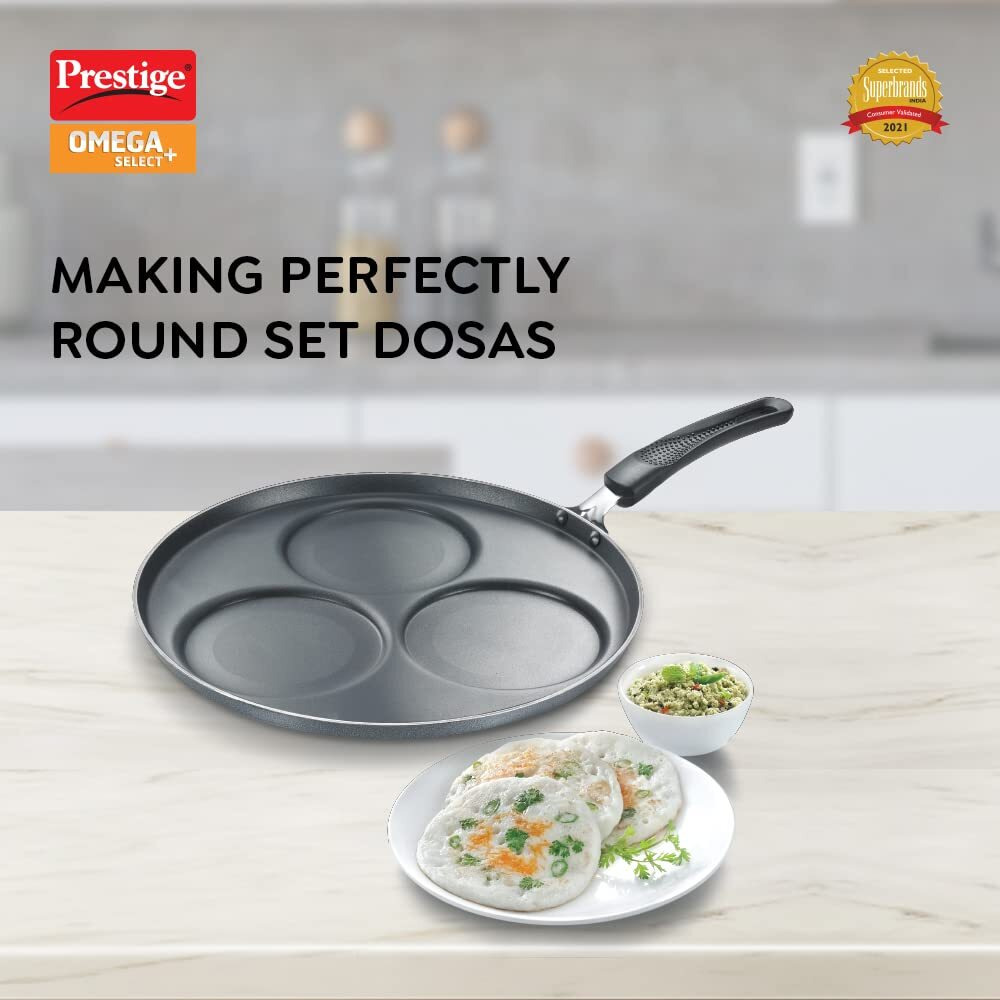 Prestige Omega Select Plus Set Dosa Tawa|Scratch & Abraison Resistant|3 Layers Metal Spoon Friendly Coating|Sturdy Handle|1 Year Warranty