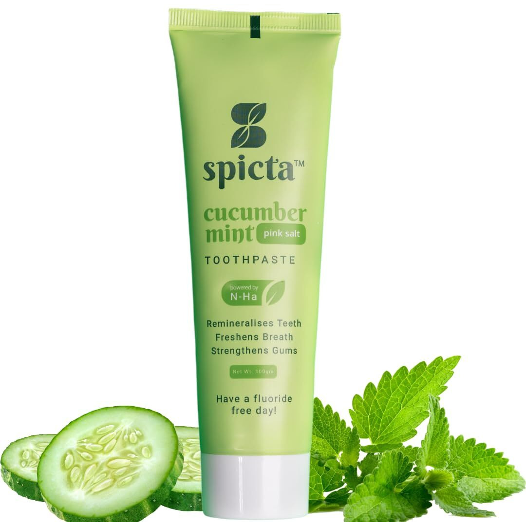 Spicta Cucumber Mint Toothpaste With Himalayan Pink Salt | Fluoride Free, SLS & Paraben Free Toothpaste For Adults & Kids | Natural & Vegan Toothpaste | Repairs Cavities & Strengthens Gums - 100g